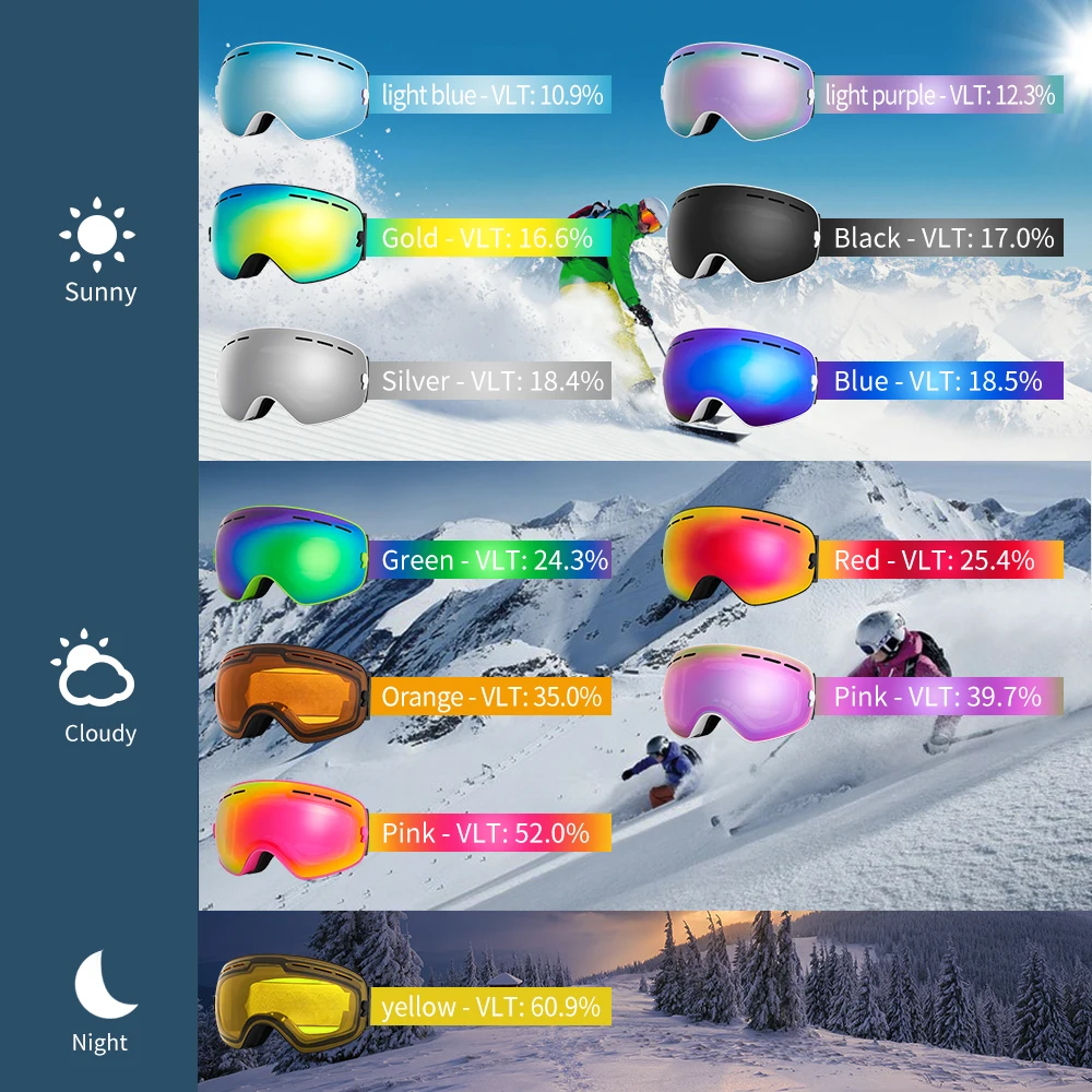COPOZZ Brand Ski Goggles Double Layers UV400 Anti-fog Big Ski Glasses Skiing Mask Snowboard Men Women Snow Goggles GOG-201 Pro 6