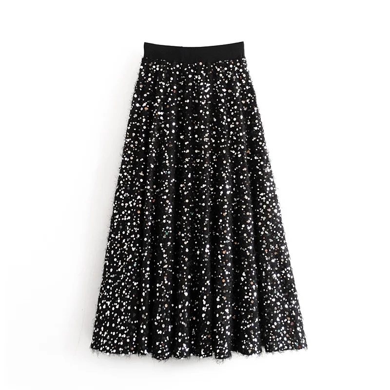 

2020 High Quality Womens Sequin Lace Fabric Skirt Elegant Skirt ladies Embroidered Tulle Fabric Party Style