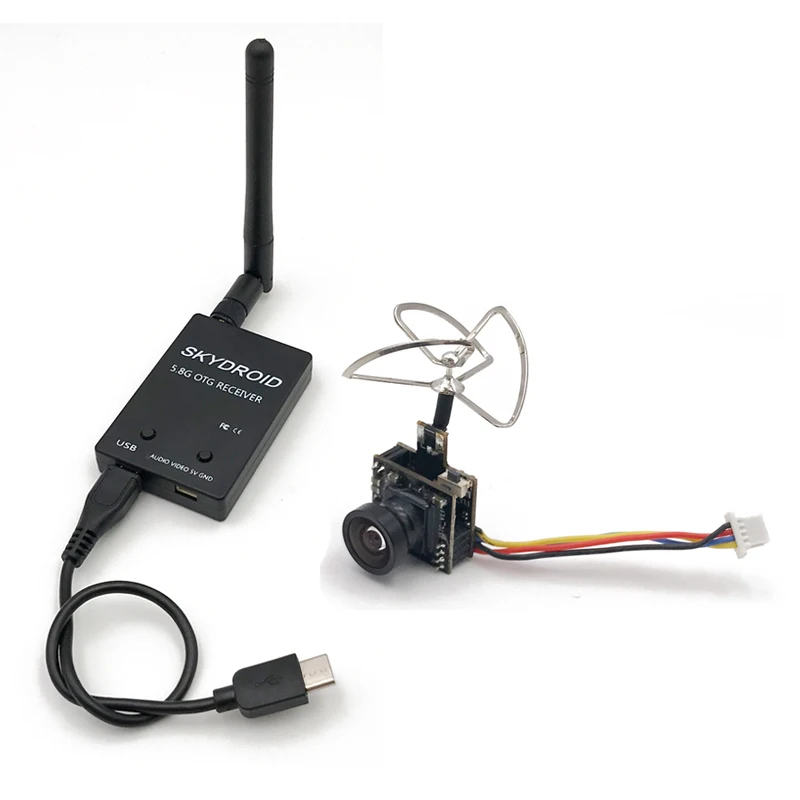 

Mini 5.8G FPV Receiver UVC Video Downlink OTG VR + 5.8G 48CH 25MW 100MW Switchable 600TVL FPV Camera Built-in Transmitter for RC