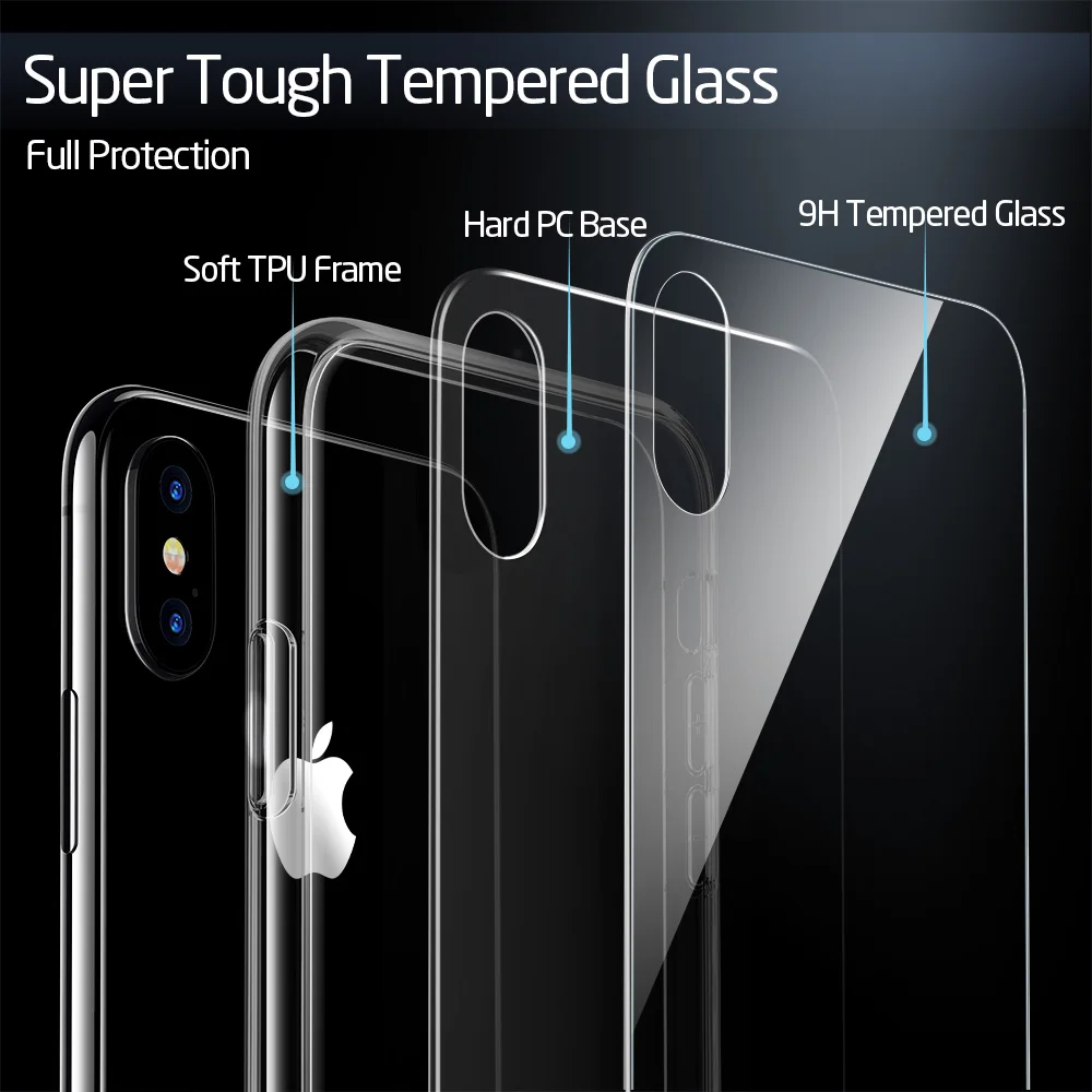 Чехол ESR для iPhone X/XS/XR/XS Max чехол с защитой от царапин из закаленного стекла задняя крышка с мягким силиконовым Бампером для Apple iPhone Coque