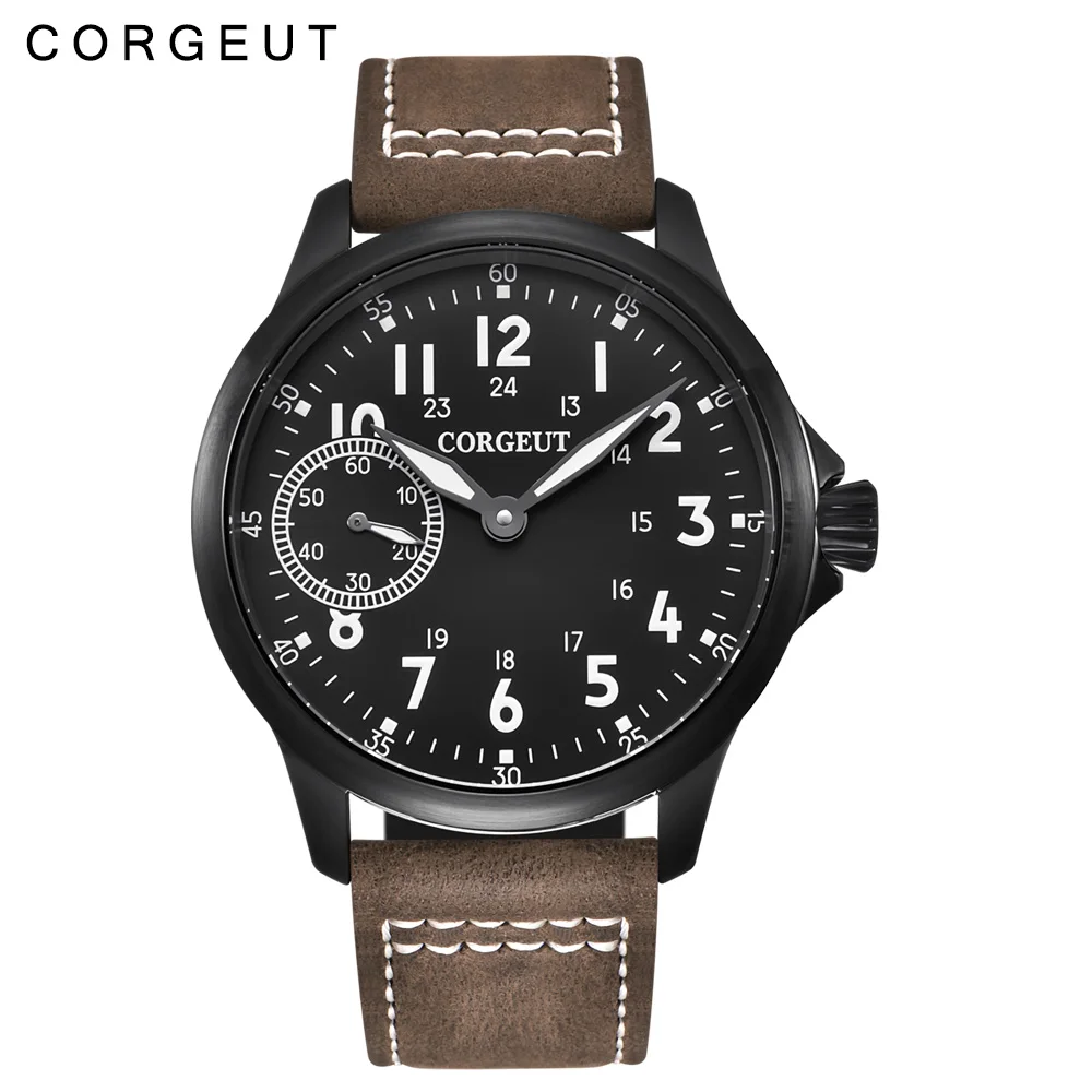 Часы Corgeut 45 мм черно-белый циферблат светящийся elogio seagull 6497 с ручным заводом 3600