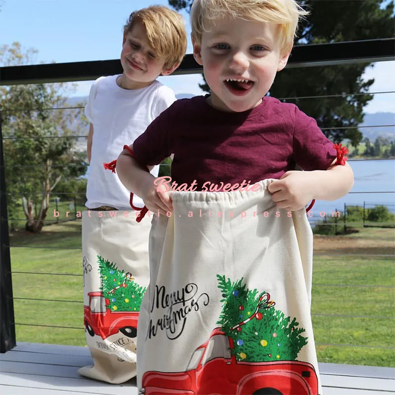 Рождественский подарок сумки Санта-Клаус большие сумки олень холст шнурок хлопок Персонализированные Санта Клаус Новогодний подарок сумка