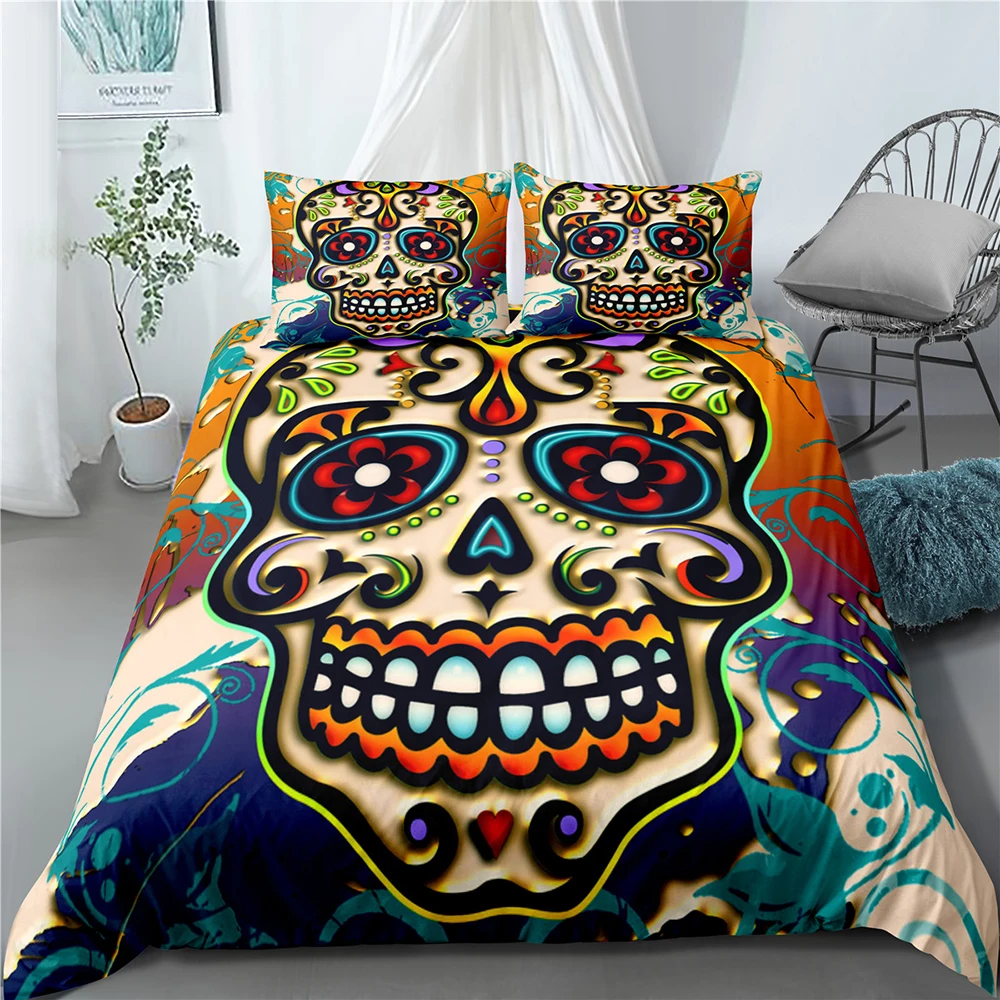 

Adult Bedding Single Bed Size 3D Hand-painted Skull Print Black Quilt Set Boy Girl Three-piece Quilt Cover 1-piece Pillow Cover