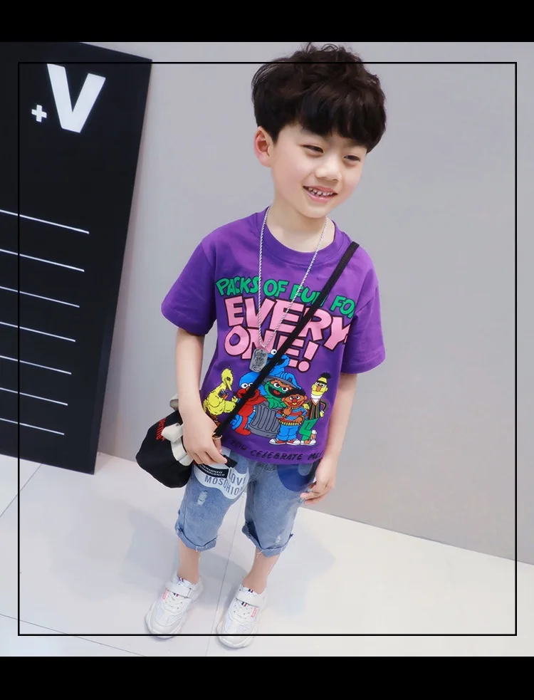 Футболка с короткими рукавами для мальчиков; летняя одежда; Новинка года; модная детская одежда в Корейском стиле; футболка с короткими рукавами для больших мальчиков; B