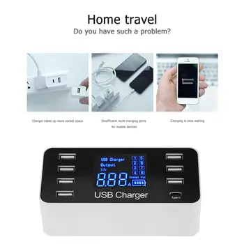 

8 Ports USB HUB Adapter 110-240V 5V/8A LCD Digital Display 7 USB+PD Multi-Ports Charging Splitter with Power Cable US/EU Plug