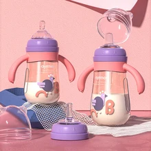 Biberon en Silicone avec 3 sucettes en forme de bec de canard pour nouveau né, sans BPA, paille, pour boire de l'eau, biberon d'alimentation pour nouveau né, 300ML 