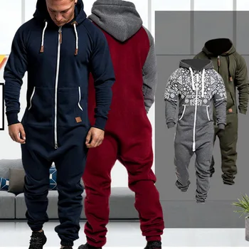

Pure Color Splicing Men's Jumpsuit Male Overalls Hoodies Overalls Zipper Jumpsuit One Piece Playsuit Male Jumpsuits Streetwear