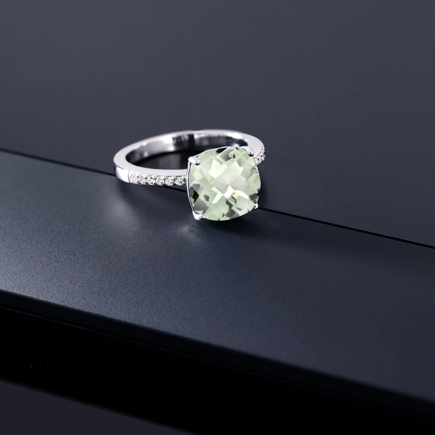 GemStoneKing 3,45 Ct подушка шахматная доска натуральный зеленый празиолит 925 пробы серебро Solitaire обручальные кольца для женщин