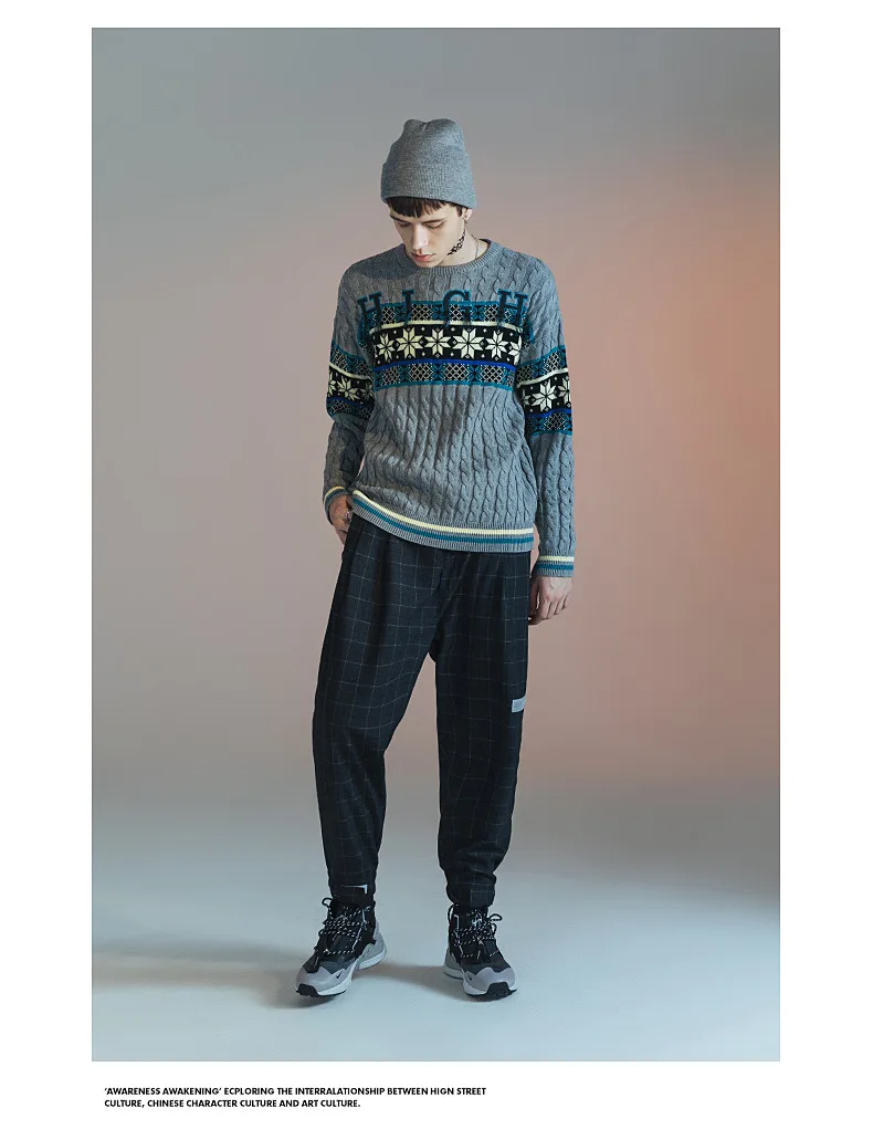 Japanese vintage Jacquard Crew Neck Sweater Men