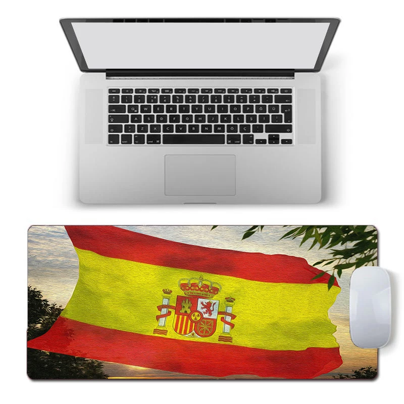 Flag of Spain Large Mouse Pad Persian Carpet Laptop Pc Gamer Keyboard Mousepad Edge White Tassel Rubber Table Mat for Pet