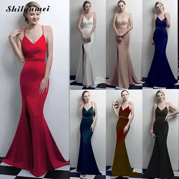 

Sexy V-Neck Evening Party Dress Robe De Soiree 2019 Backless Off Shoulder Mermaid Dresses Side Slit Ladies Special Occasion Wear