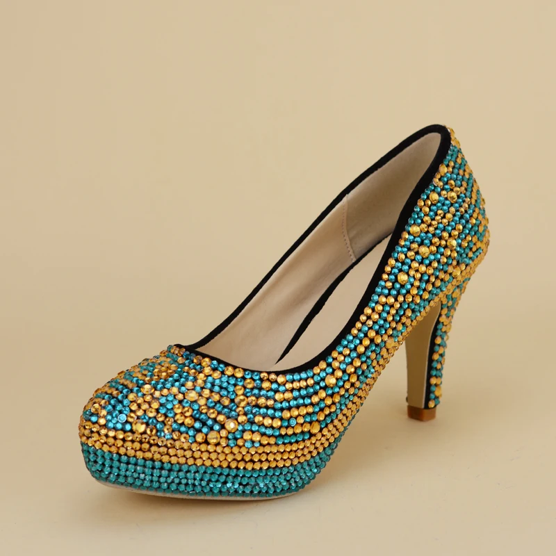 Синие и золотые свадебные туфли со стразами и наборы кошельков на платформе и высоком каблуке женские туфли-лодочки Свадебные вечерние туфли и сумки для невесты
