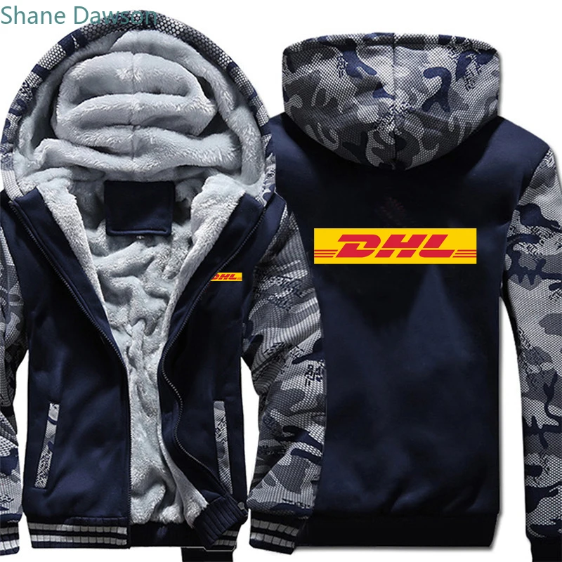 DHL толстовки с логотипом, зимняя утепленная камуфляжная куртка на молнии с рукавами, мужская и женская флисовая камуфляжная толстовка с капюшоном, толстовки