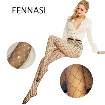 

FENNASI Nylons Erotic Mesh Tights Women Fishnet Sexy Woman Pantyhose Mesh Tights With Rhinestones Sticky Woman Colored Tights
