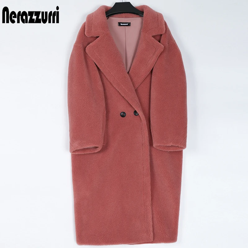 Nerazzurri Winter long oversized teddy coat women