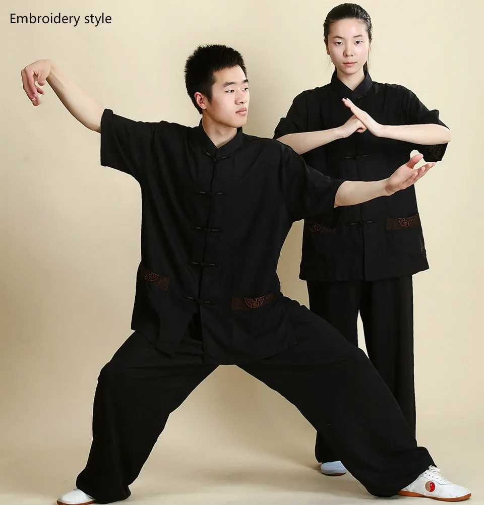Tai Chi униформа одежда для женщин и мужчин Wushu Одежда Кунг-фу Униформа костюм из хлопка и льна униформа для прогулок на открытом воздухе Morning Sprots - Цвет: black embroider