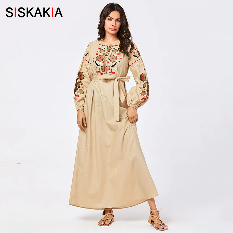 Siskakia элегантное женское повседневное длинное платье в этническом стиле платья с