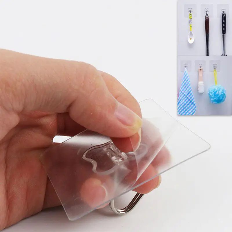 

10Pcs PC Stainless Strong Suction Wall Waterproof Transparent Hanging Seamless Adhesive Hook For Kitchen Bathroom 6cm*6cm