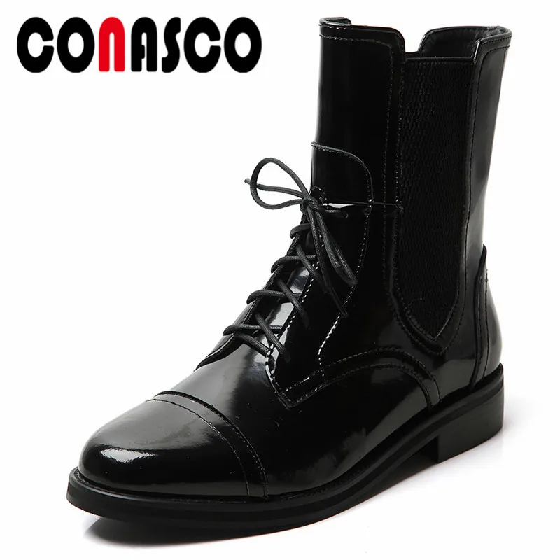 

CONASCO Tide Concise Woman Autumn Winter Warm Woman Flats Office Shoes Ginuine Leather High Heels Euro Ankle Boots Shoes Woman