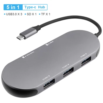 

USB C Hub 5-in-1 Type C Hub Adapter with 3 USB 3.0 Ports SD/TF Card Reader for Laptops Notebooks