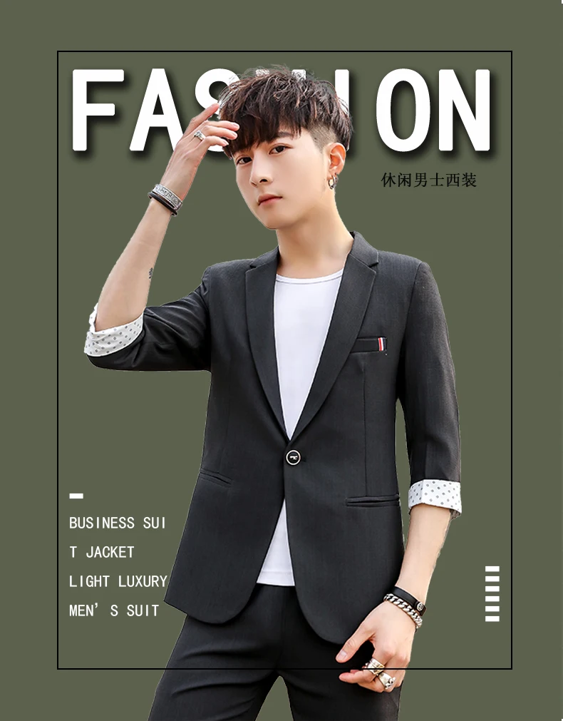 Новые модные летние мужские костюмы Slim Fit 3/4 рукав короткая куртка брюки 2 шт набор одна кнопка C93