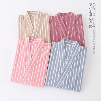 

Japanese Pajamas Sets Men's Kimono Robes Yukata Suits Stripe Tops Trousers Nightgown Sleepwear Bathrobe Leisure Wear Homewear