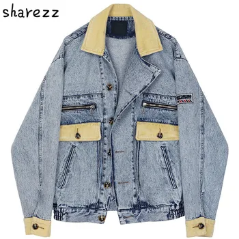 

sharezz 2020 loose fit Cowboy Coat Women Denim Jacket Spring Autumn BF Outwear Single Breasted Pockets Casual Cool Girl Coat