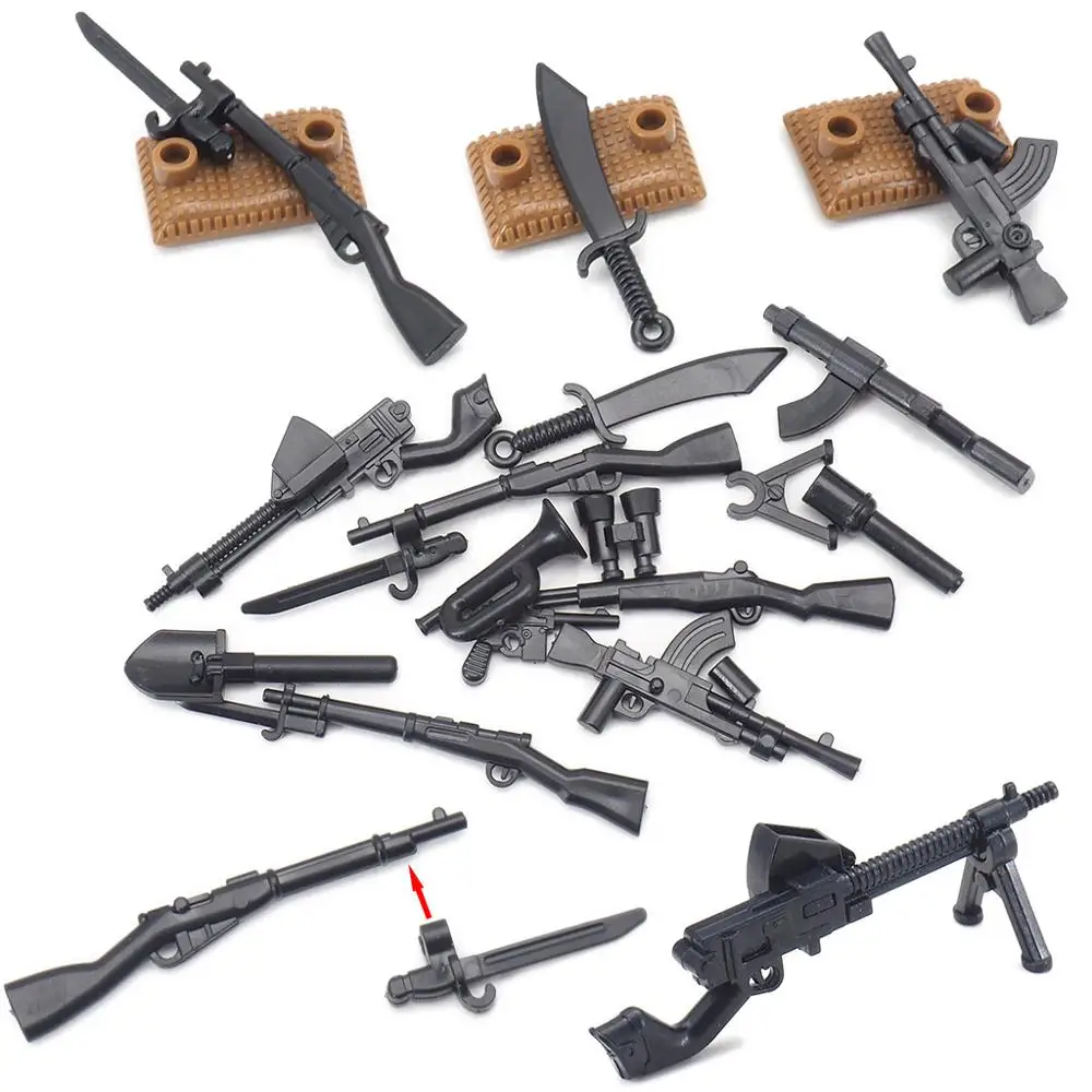 Military Assembly Weapons WW2 Crooked Handle Guns Building Block Army Engineer Shovel Soldier Equipment Moc Model Child Gift Toy