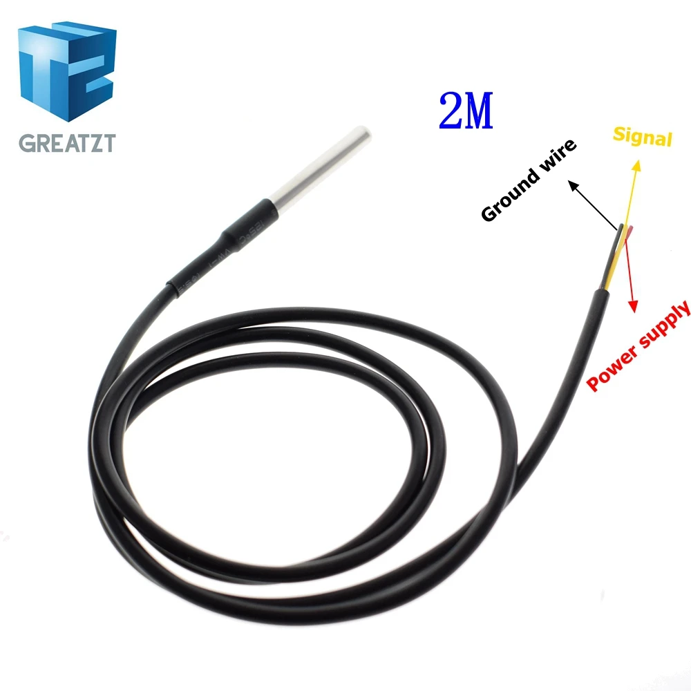 GREATZT 1 шт. DS1820 посылка из нержавеющей стали водонепроницаемый DS18b20 датчик температуры 18B20 для Arduino - Цвет: 2M DS18b20 Cable