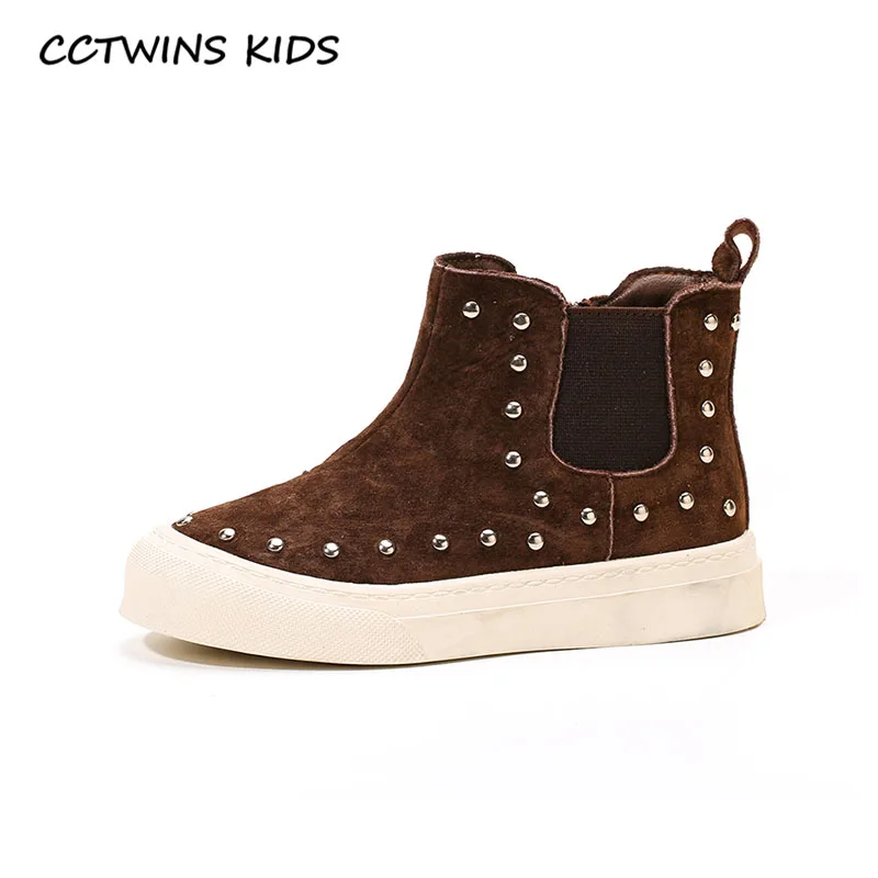 CCTWINS/детская обувь; коллекция года; сезон осень; модные детские ботинки «Челси»; Брендовые ботильоны для маленьких мальчиков; замшевые ботинки с заклепками для девочек; FB1674