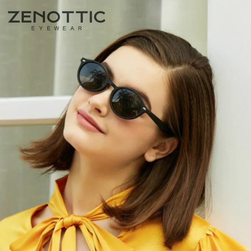 ZENOTTIC Acetate Round Sunglasses Women Coating Sun Glasses