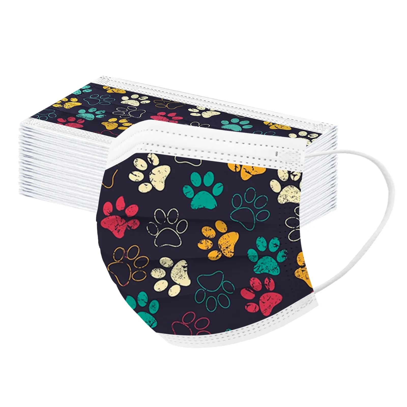 30pcs Adult Dog Paw Pattern Mask Three Layer Disposable Protective Breathable Face Masks Women Dustproof Masque Jetable Adulte
