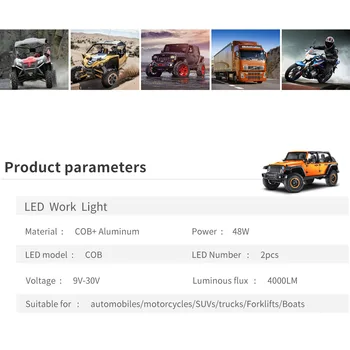 

White Working Light 9V-30V 4000LM Daytime Running Waterproof Dustproof