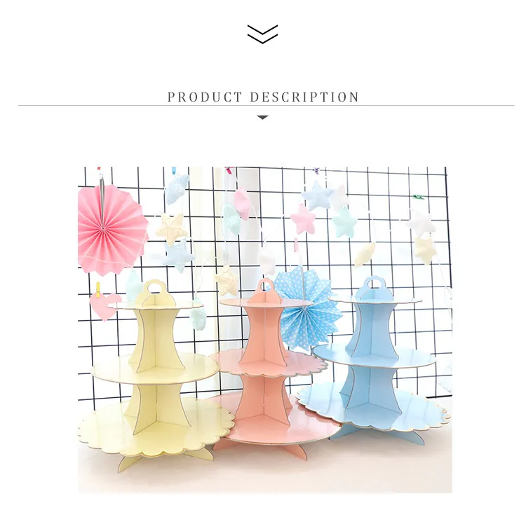 Candy Color Disposable Paper CupCake Stand Afternoon Tea Wedding Party Plates Tableware Sweets Tray Dinner Display Cake Rack