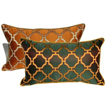 

DUNXDECO Cushion Cover Decorative Pillow Case Modern Luxury Orange Green Geometric Jacquard Coussin Sofa Chair Bedding Cushion