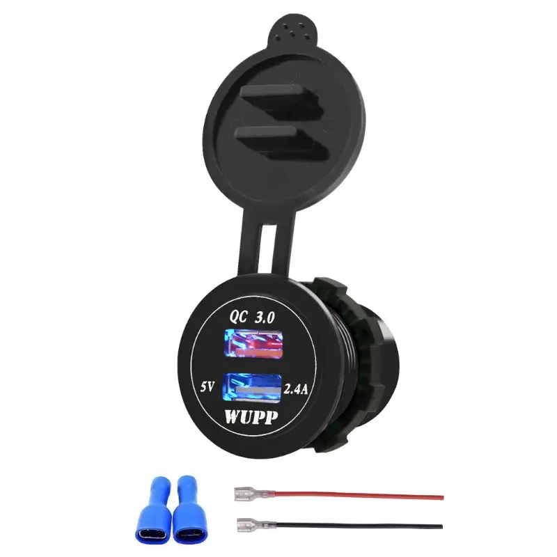 Универсальный 12V 24V QC 3,0 Dual USB Автомобильное устройство для быстрой зарядки Мощность адаптер с Светодиодный индикатор для iPhone samsung Xiaomi Android gps - Тип штекера: Universal-Black