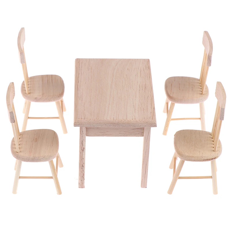 5 unids/set mesa de comedor silla modelo 1:12 miniatura casa de muñecas muebles de madera de juguete de bricolaje