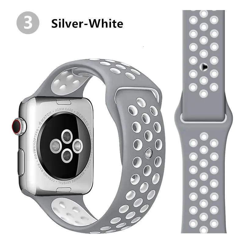 silver-white Силиконовый спортивный ремешок для apple watch, ремешок 44 мм, 40 мм, резиновый ремешок для часов, браслет Nike+ Iwatch, ремешок 42 мм, 38 мм, apple watch 5, 4, ремешок - Цвет ремешка: silver-white