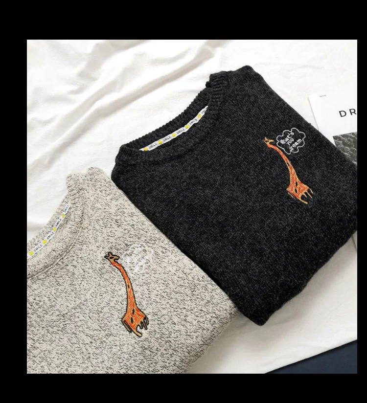 Una Reta Men Sweater New Autumn Winter Casual Cute Embroidery Pullover Men's Sweater Pull Homme Plus Size Loose Sweater Men