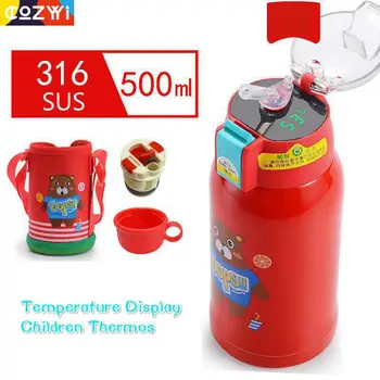 

2020 New Design Children Thermos Cup Temperature Display 500ml Lovely Animals Portable With Straw Water Mug Termos Bottle