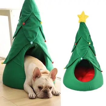 

Christmas Dog House Winter Warm Pet Nest Adorable Christmas Tree Shaped Pet Sleeping Pad Pet Warm Litter Cat Dog House Navidad