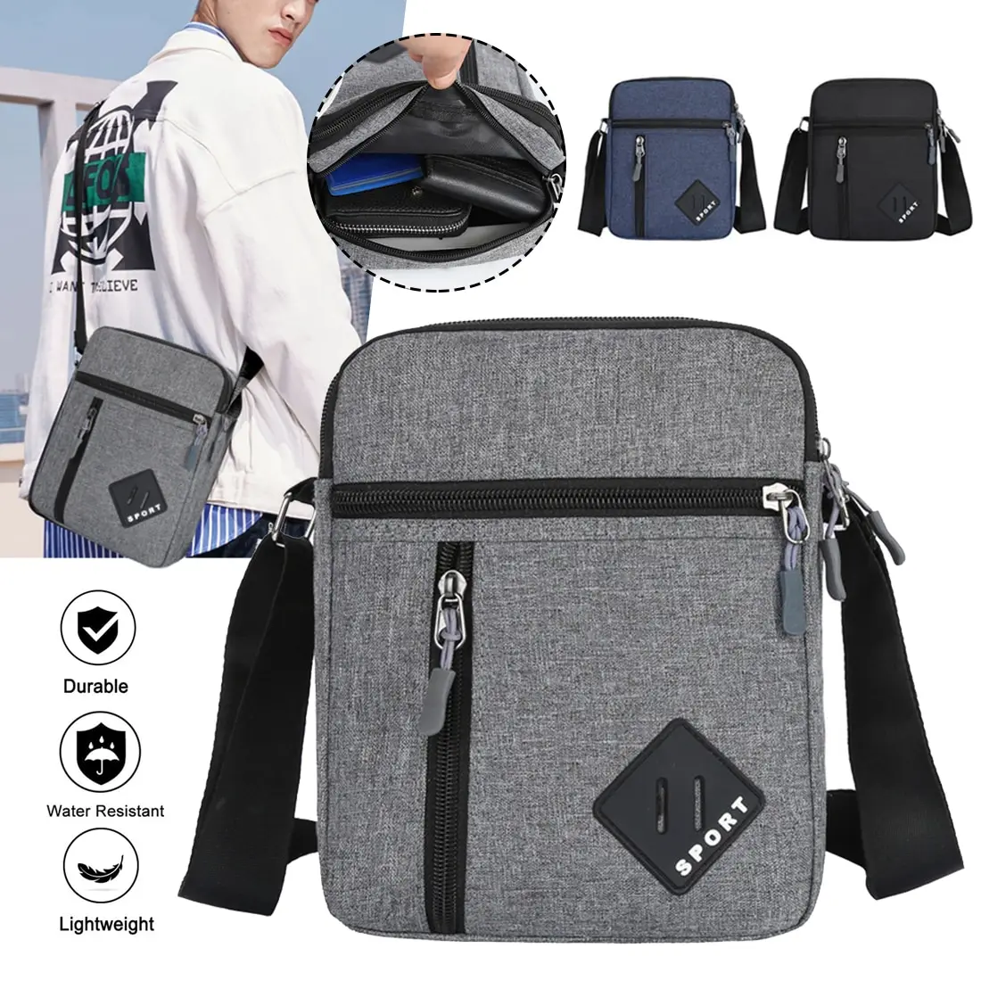 Mochila tipo mensajero para hombre, bolso de hombro, sencillo e informal, impermeable, de tela Oxford, de negocios y de viaje