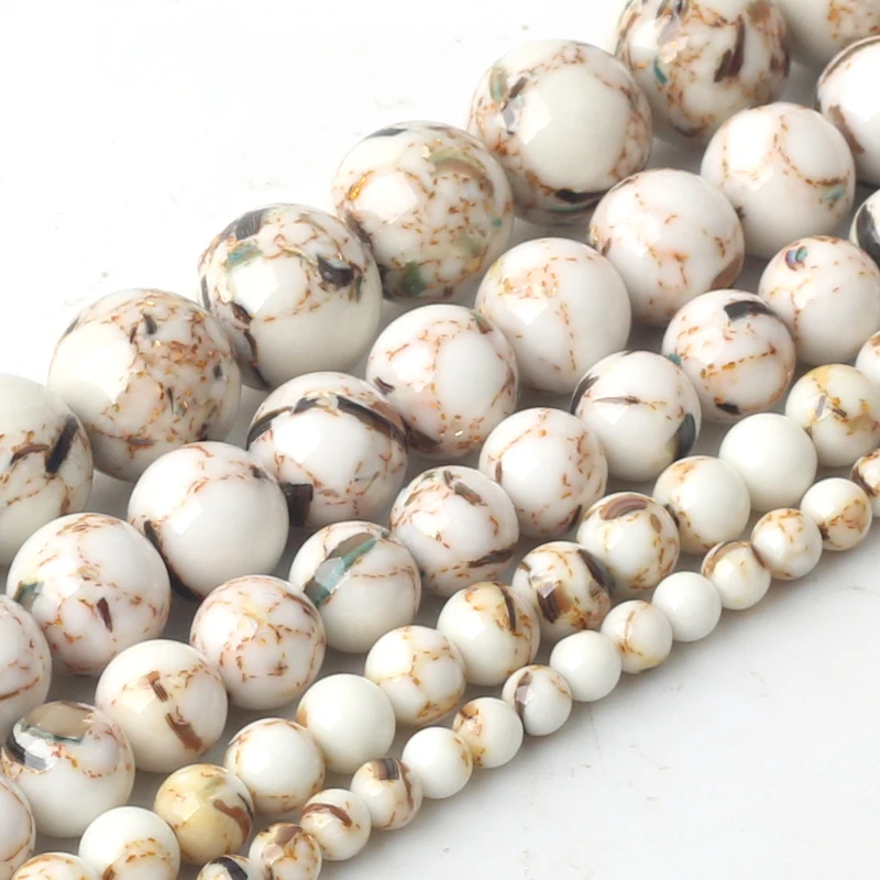 

Wholesale White Shell Howlite Stone Turquoises Round Loose Beads 15'' Strand 4 6 8 10 12mm for Jewelry Making DIY accessories