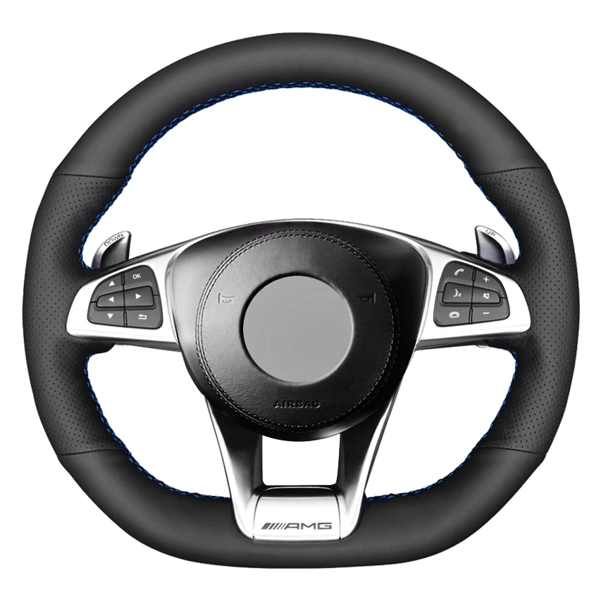 Coprivolante Per Auto In Vera Pelle Nera Per Mercedes-Benz A45 Amg W205 C43 C63S Amg Cla45 Cls63 Amg Glc 43 63 Amg