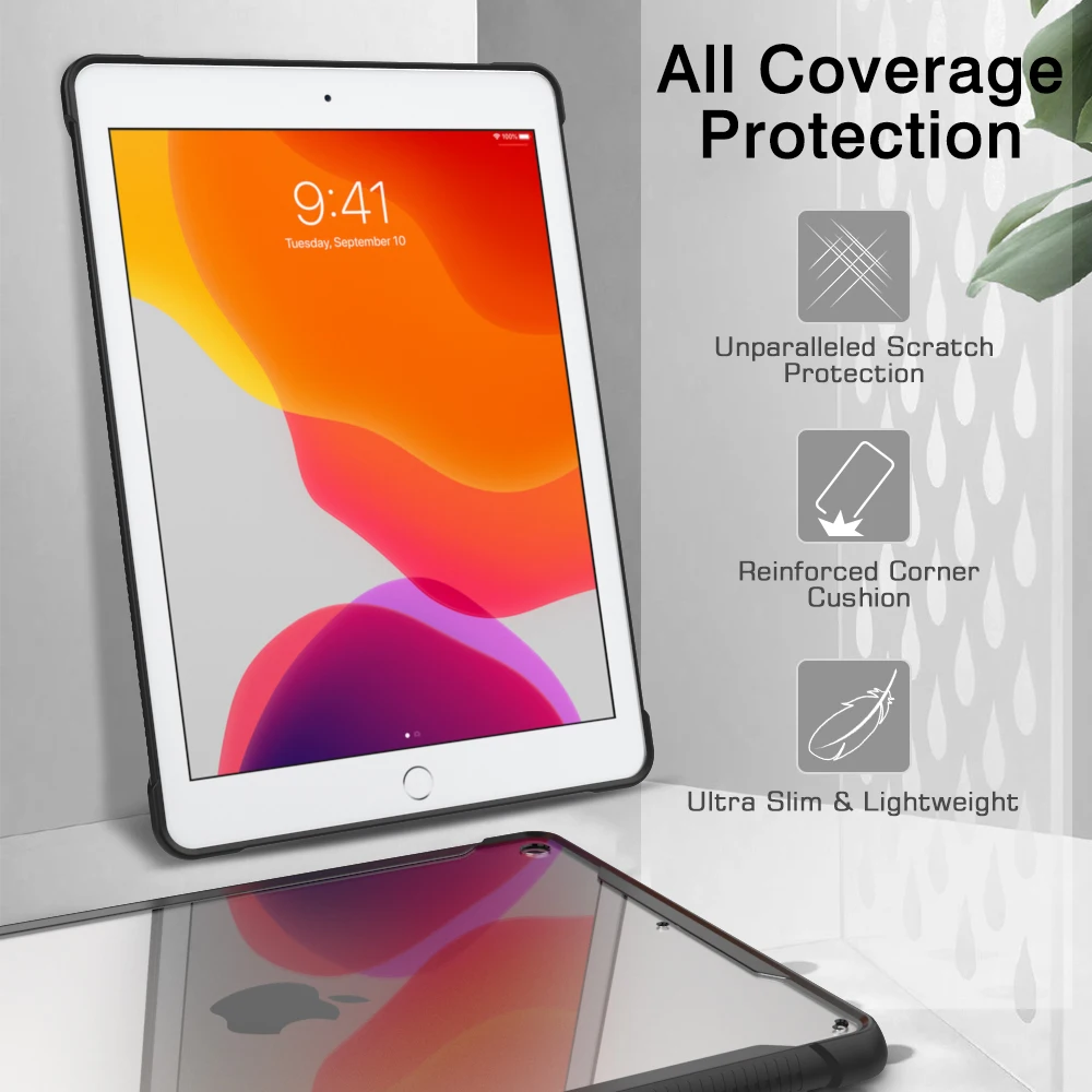 Чехол MoKo для нового iPad 10,2, не царапающийся Прозрачный Жесткий ПК задний и амортизирующий гибкий ТПУ Мягкий Бампер Тонкий