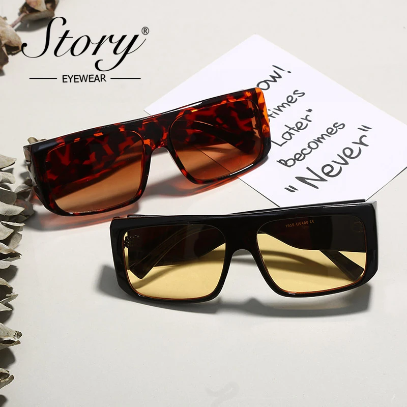 Story fashion Square Gradient Sunglasses Women Men 2020 Brand Designer Vintage Leopard Clear Frame Windproof Goggles S1955G 4
