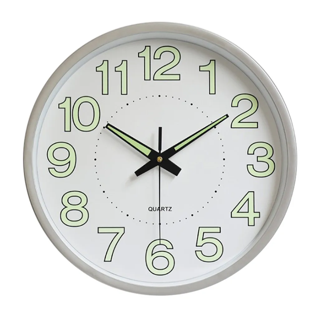 12 inch Glow Dark Wall Clock watch Silent Quartz Luminous Wall Classic Night Clocks Living Room Quartz Needle Europe horloge - Цвет: Silver
