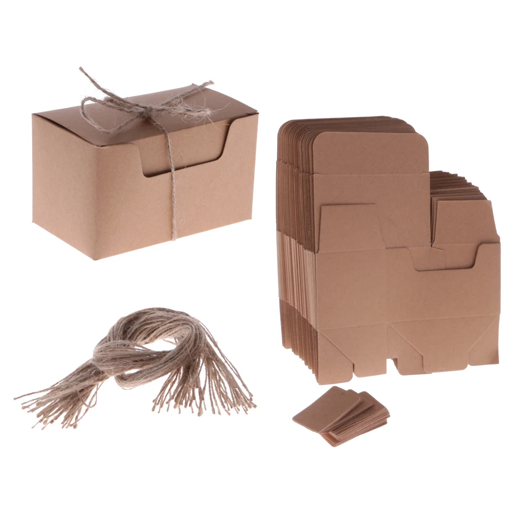 50pcs Kraft Paper Gift Boxes Candy Cake Cookies Party Wedding Brown Box Tags