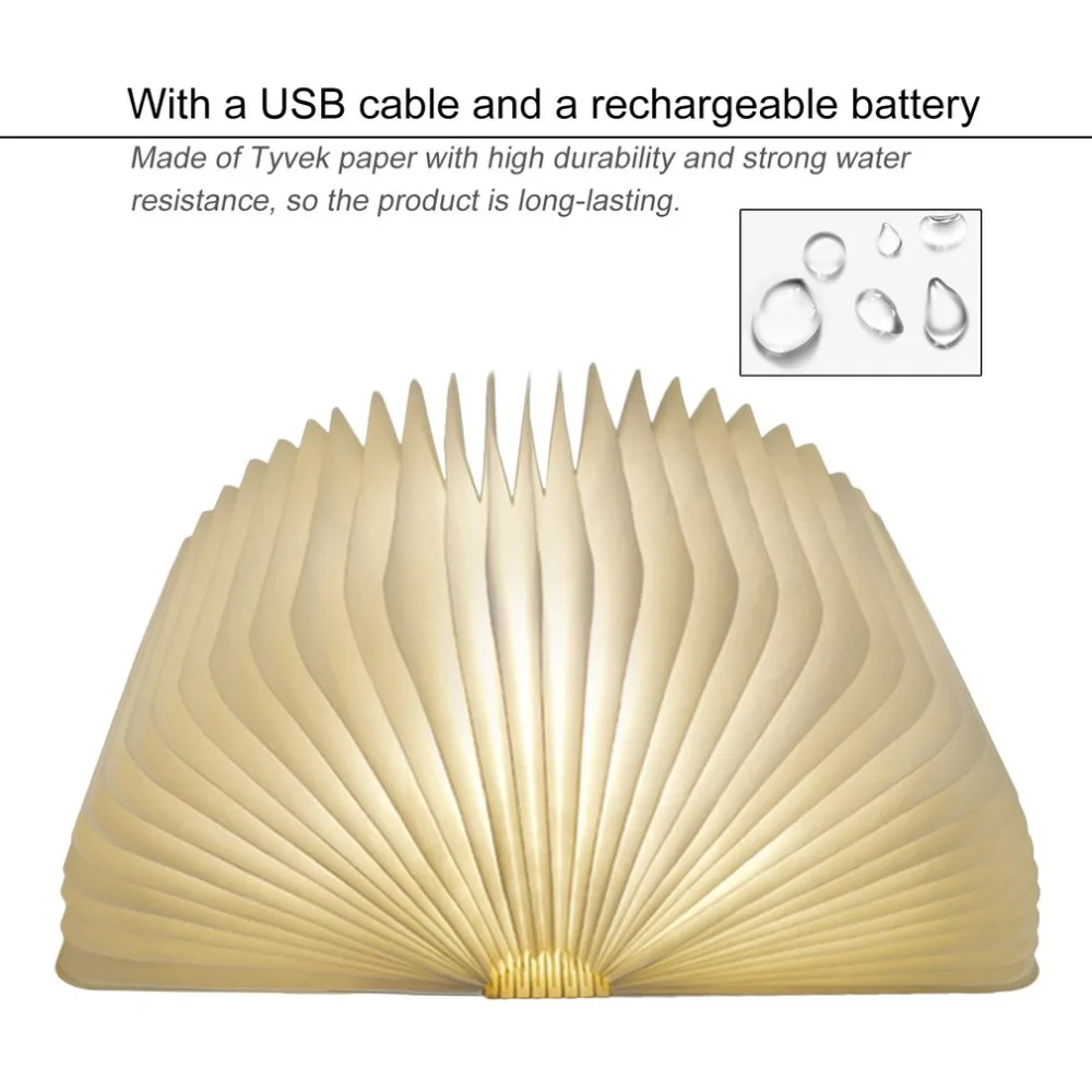  USB Rechargeable LED Foldable Wooden Book Shape Desk Lamp Nightlight Booklight for Home Decor Warm  - 32816597241