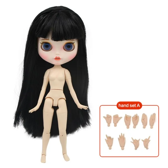 ICY 1/6 Blyth кукла с открытым ртом черные прямые волосы белая кожа Обнаженная кукла индивидуальные матовое лицо соединение тела - Цвет: hand set A